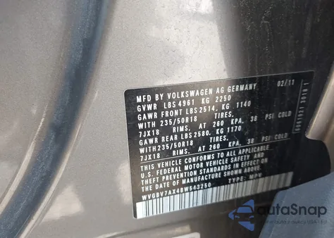 2011 Volkswagen Tiguan Se from USA, damaged, VIN WVGBV7AX4BW543250